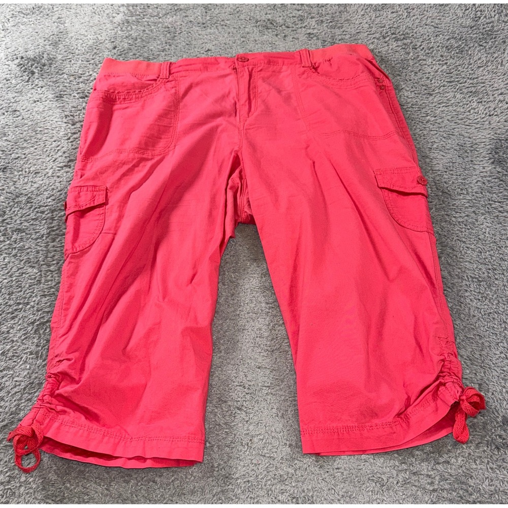 Gloria Vanderbilt Cargo Capri Pants Womens Size 16 Pink Drawstring Casual Summer